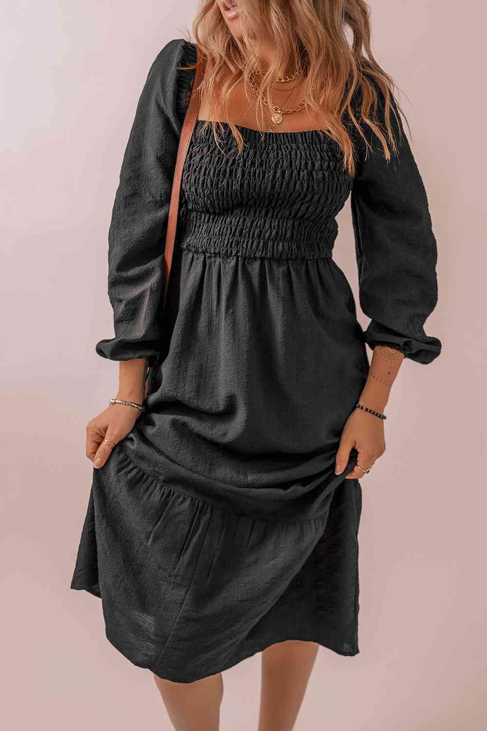 Square Neck Alluring Long Sleeve Dress