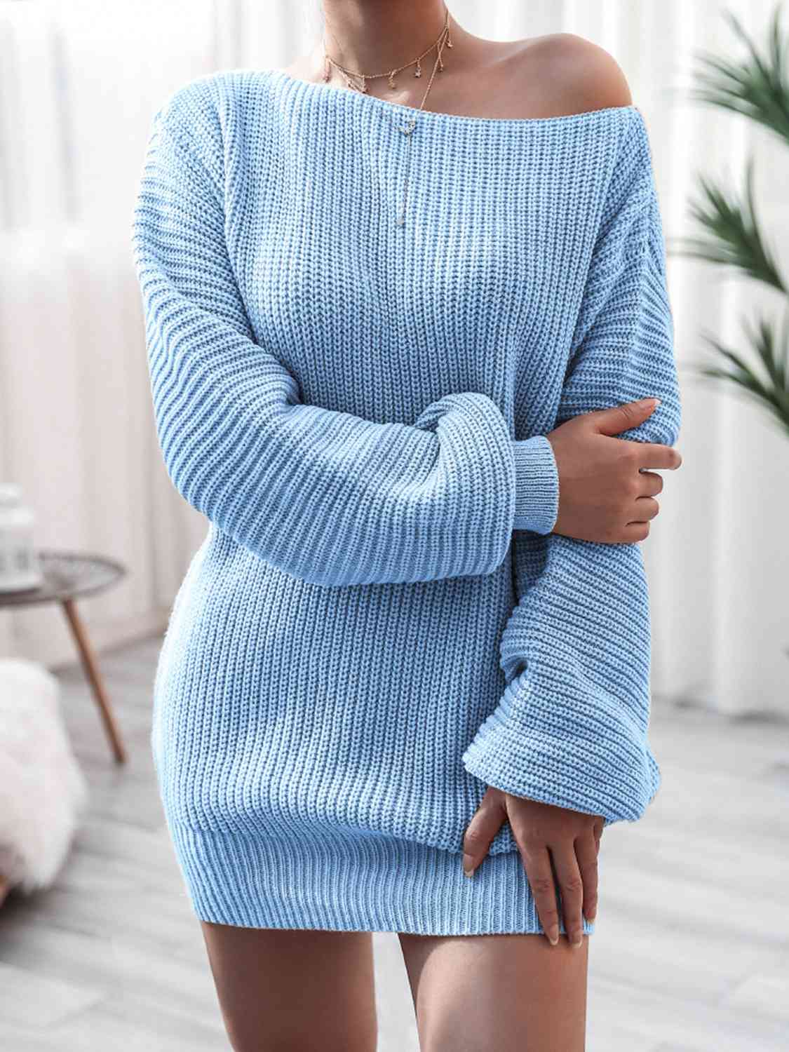 Alluring Rib-Knit Mini Sweater Dress