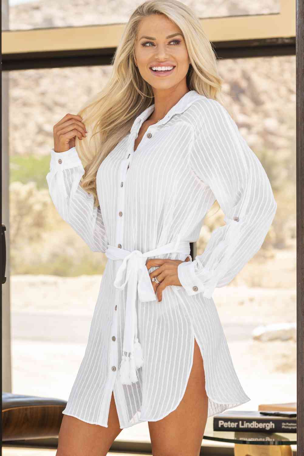 Belted Button-Front Cover-Up Swim Dress