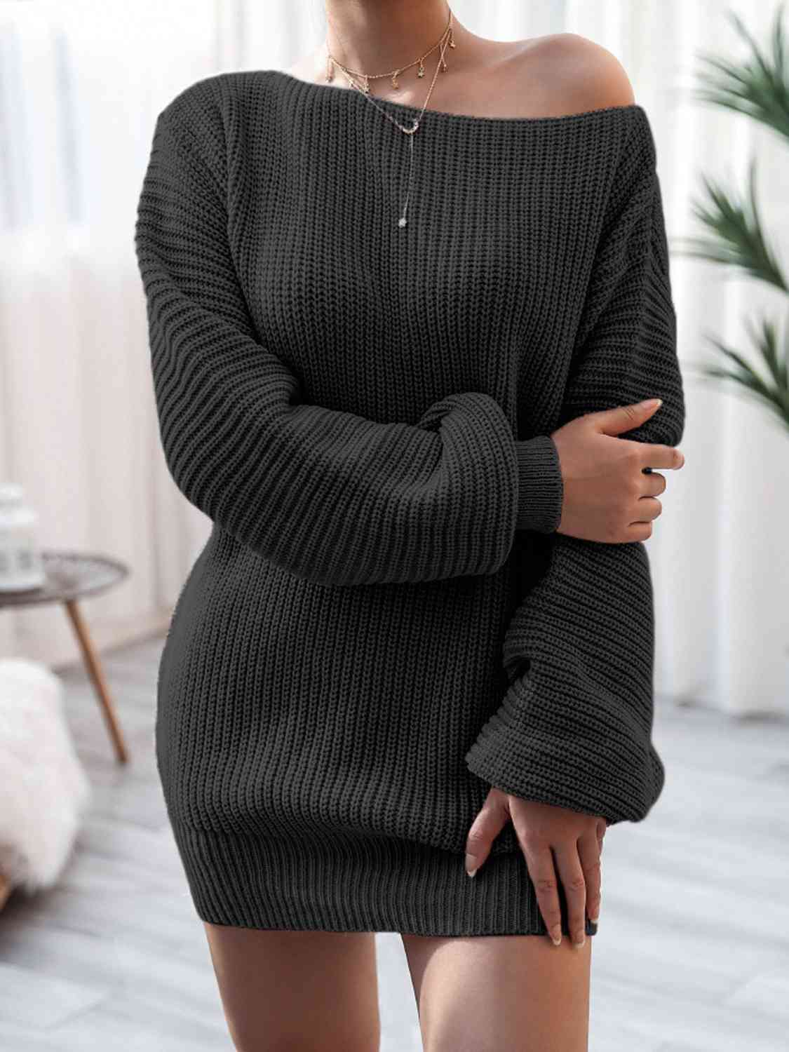 Alluring Rib-Knit Mini Sweater Dress
